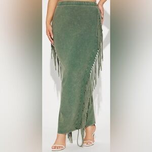 Fashion Nova Sahara Mineral Wash Stretch Maxi Skirt in Olive